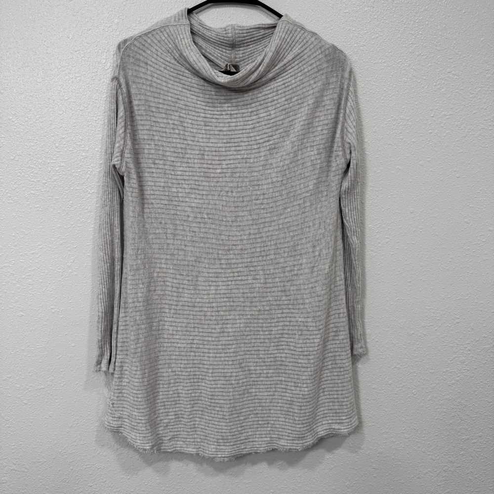 Free People Grey Ribbed Cowl Neck Long Sleeve Tunic‎ Top M
